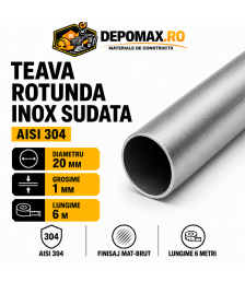 Teava rotunda inox sudata AISI 304, 20 x 1 mm, 6 metri
